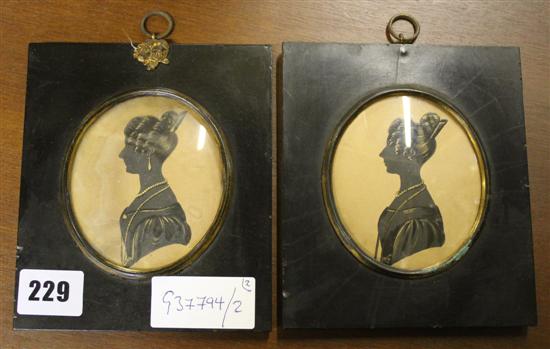 2 19thC silhouette miniatures of ladies